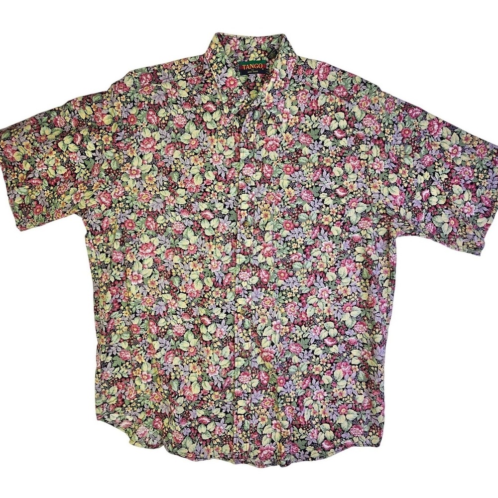 Tango by Max Raab Mens Large Floral Button Down Shirt Vintage Cotton Made in USA